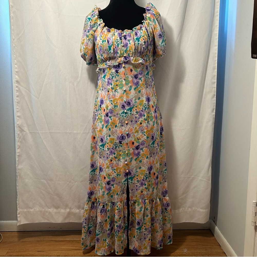 NWOT ASTR The Label Balloon Sleeve Sweetheart Maxi Dress